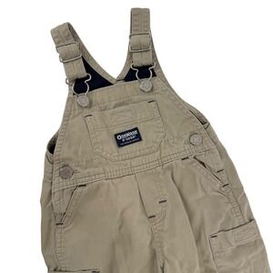 OshKosh BGosh Baby Toddler Boy's Khaki Cotton Overalls Vestbak Sz 12 Months‎ Y2K